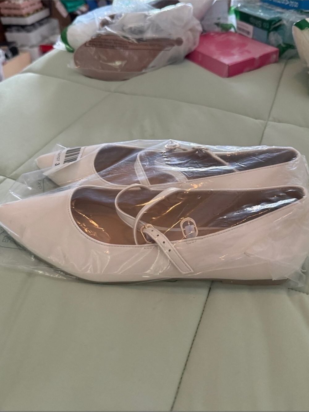 Fray Better Moves White Pointed-Toe Mary Jane Flats with Double Straps - Picture 2 of 6